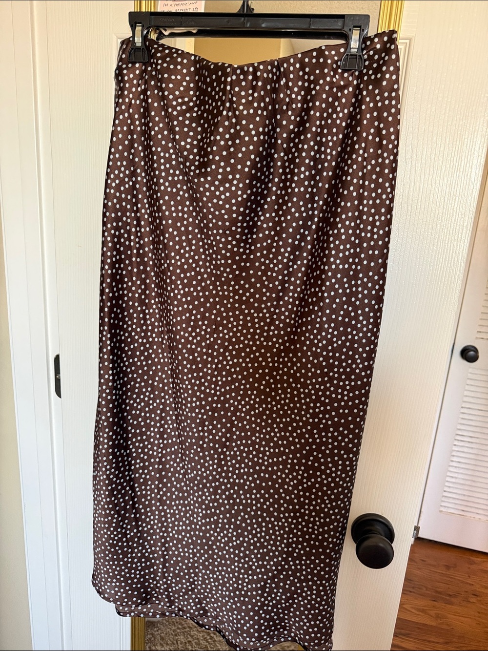 Brown/Light blue Polka Dot Satin Maxi Skirt